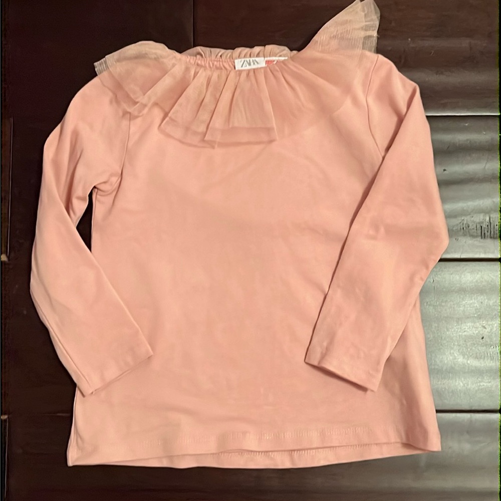 NWOT Zara Toddler Girls Long Sleeve Shirt with ruffle tulle collar! Size 3-4
